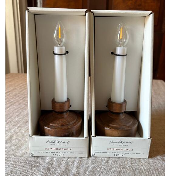 Hearth & Hand 2 Flameless Christmas Window LED Candle Wood Bases - Picture 1 of 3